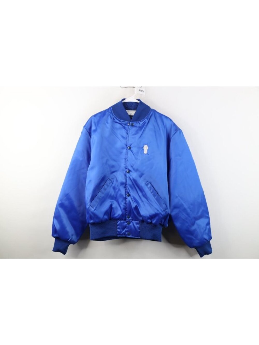 Vintage 80s Kenworth Trucking Mens Large Quilted Satin Bomber Jacket Blue USA
